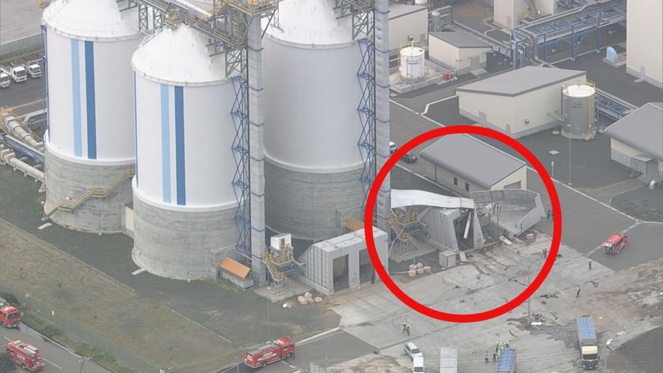 赤丸箇所がバイオマス発電所の爆発現場（19日午前、石狩市）