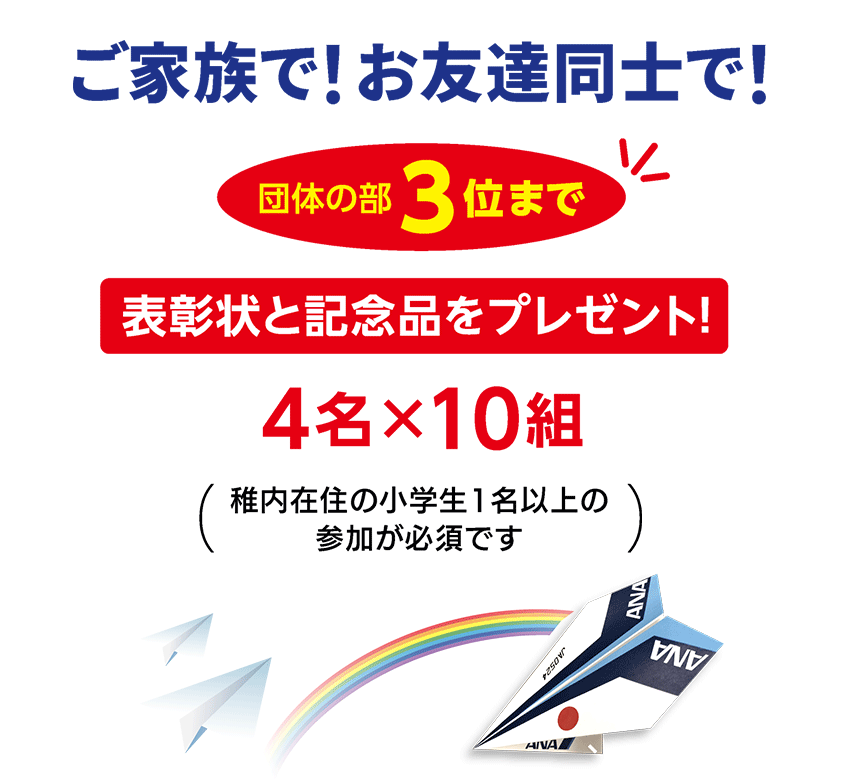 ご家族で！お友達同士で！ご参加ください。団体の部は3位までのグループに、表彰状と記念品をプレゼント！